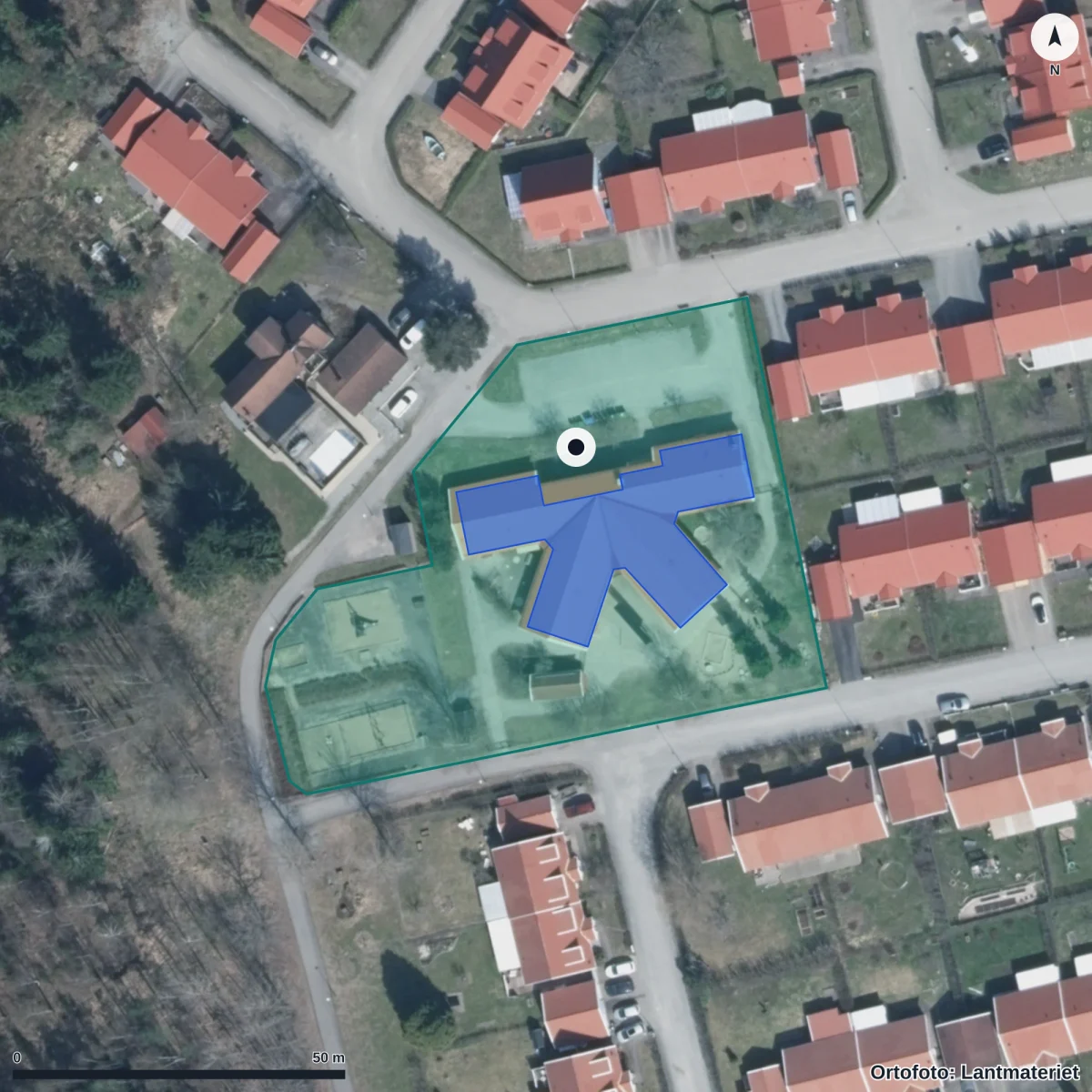 Flygbild över Marstrandshagens Förskola, ortofoto från Lantmäteriet