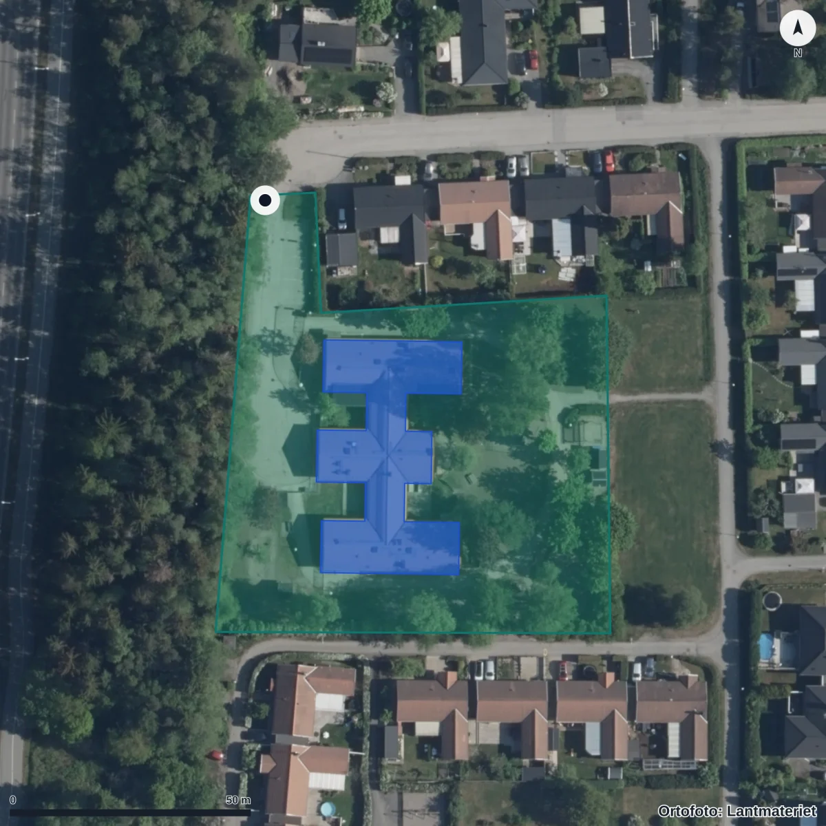 Aerial view of Polaris Förskola ,k,, orthophoto from Lantmäteriet
