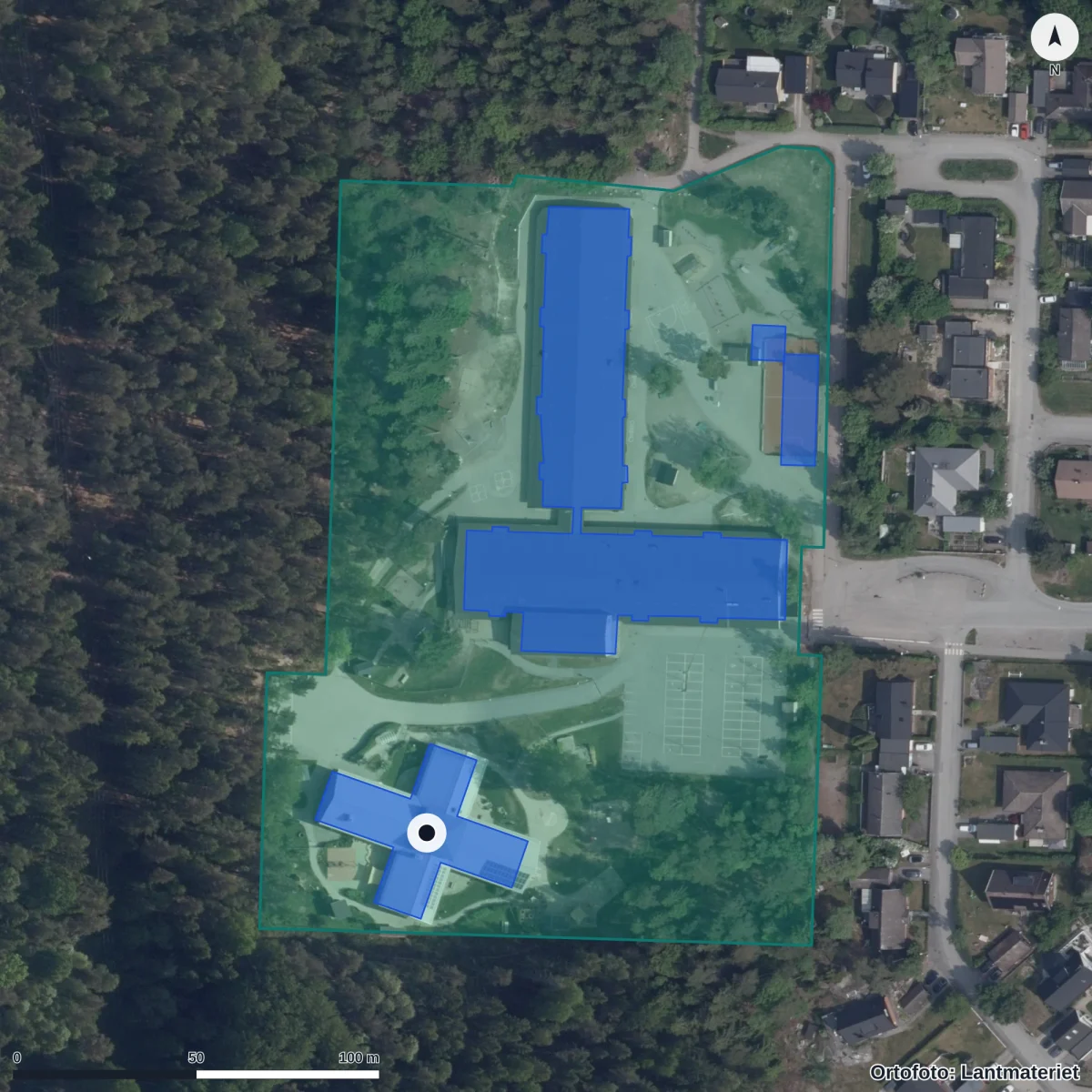 Aerial view of Förskolan Fågeldansen, orthophoto from Lantmäteriet