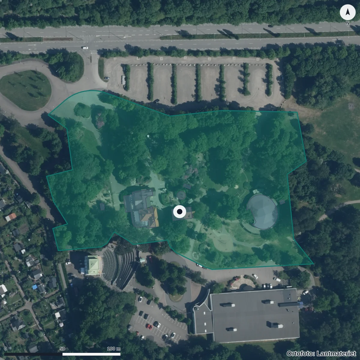 Aerial view of Teaterförskolan Sundspärlan, orthophoto from Lantmäteriet