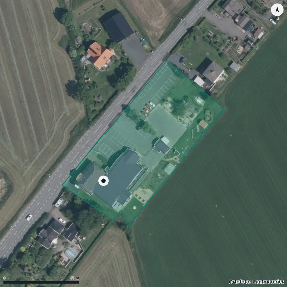 Flygbild över Lyckans Förskola, ortofoto från Lantmäteriet
