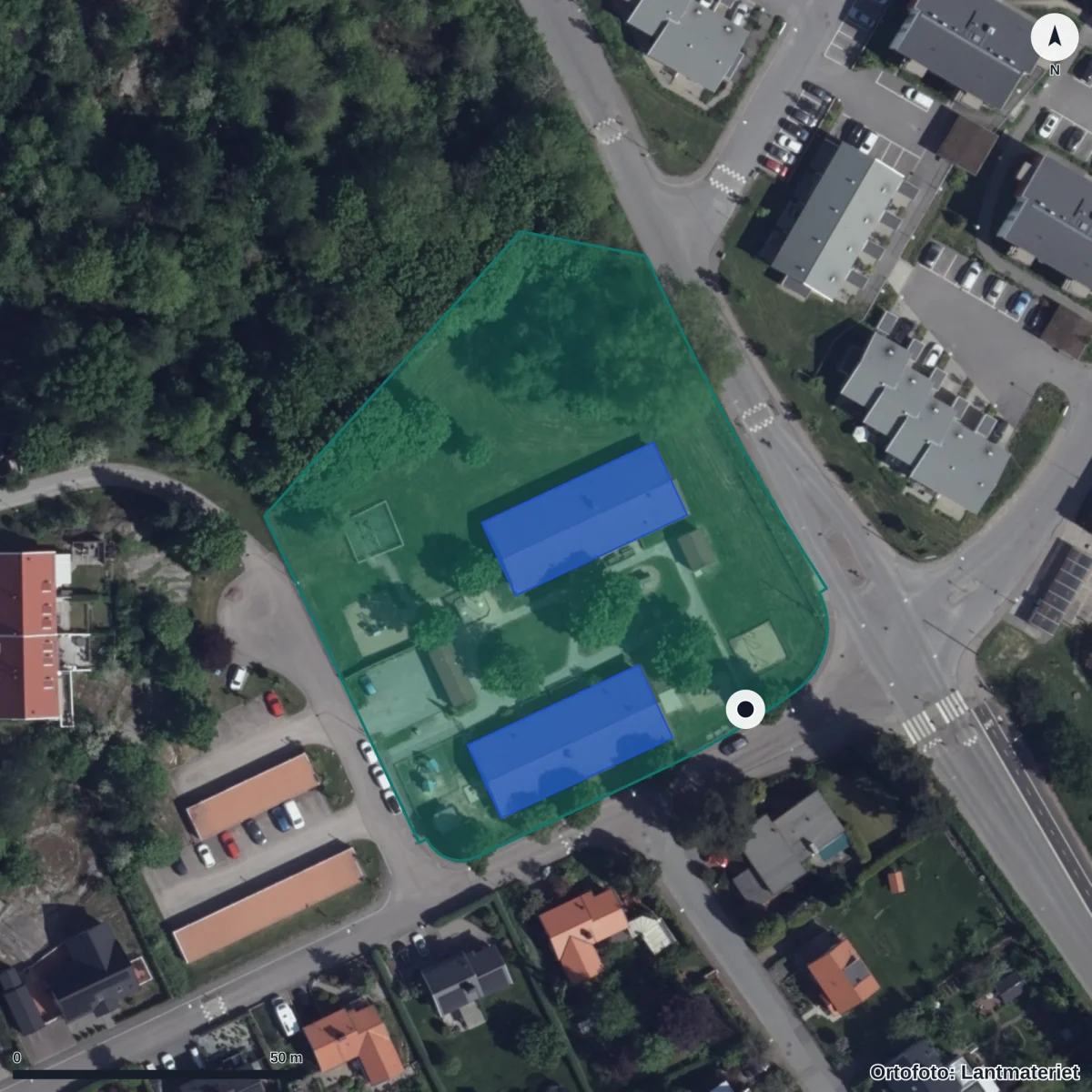 Aerial view of Oxerödsgatan 1 Förskola, orthophoto from Lantmäteriet