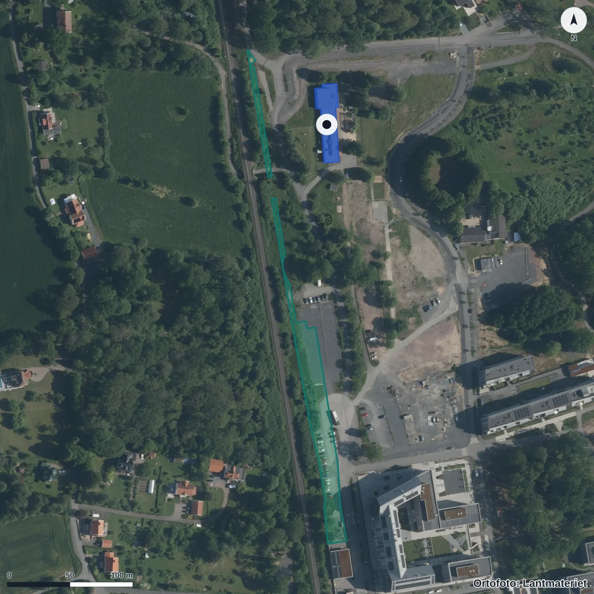Flygbild över Förskolan Kulingen, ortofoto från Lantmäteriet