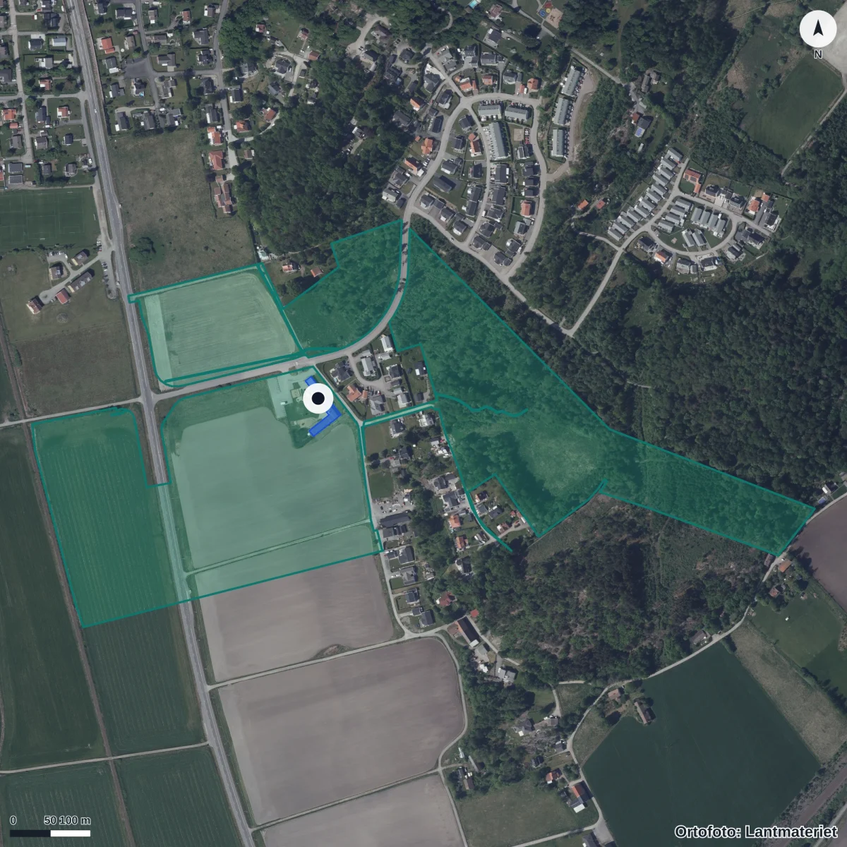 Aerial view of Gossagårdens Förskola, orthophoto from Lantmäteriet