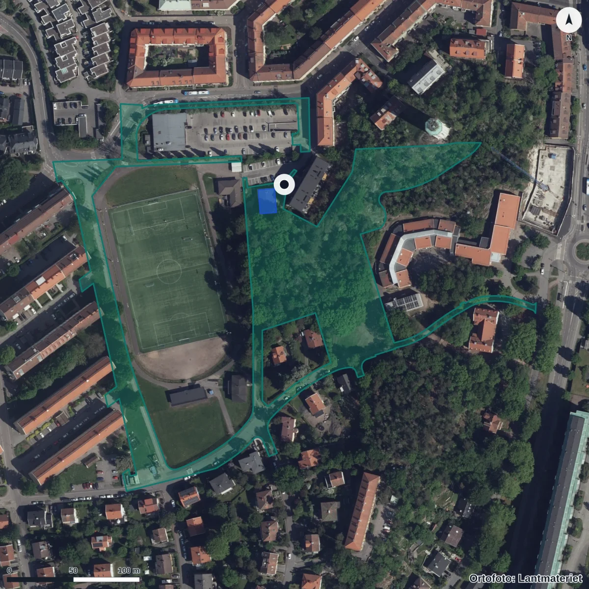 Flygbild över Linbråkan, ortofoto från Lantmäteriet