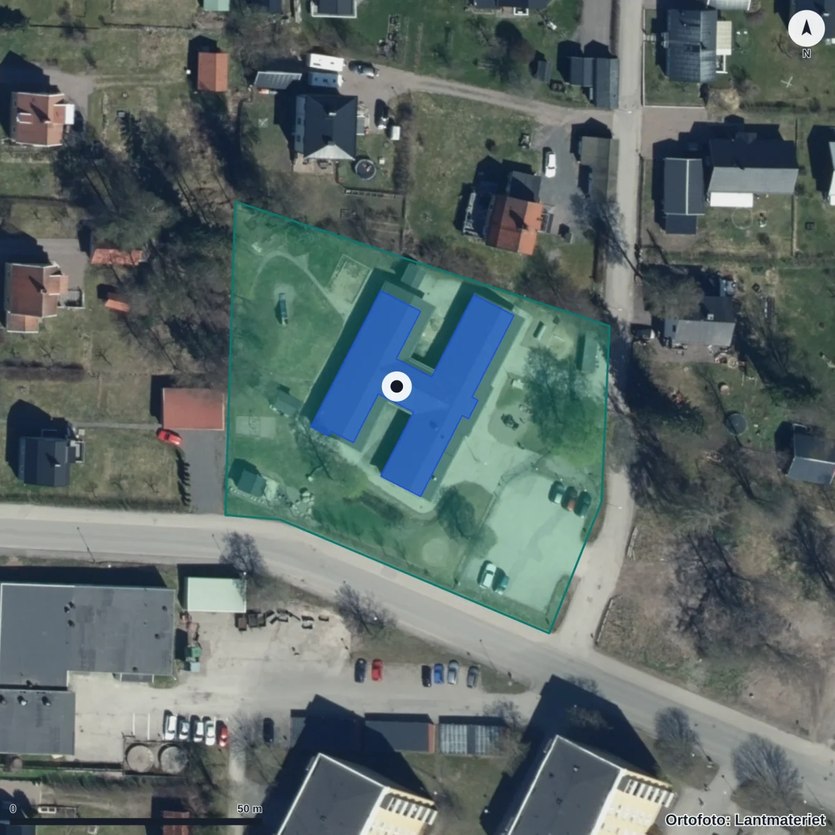 Aerial view of Kanaljens Förskola, orthophoto from Lantmäteriet