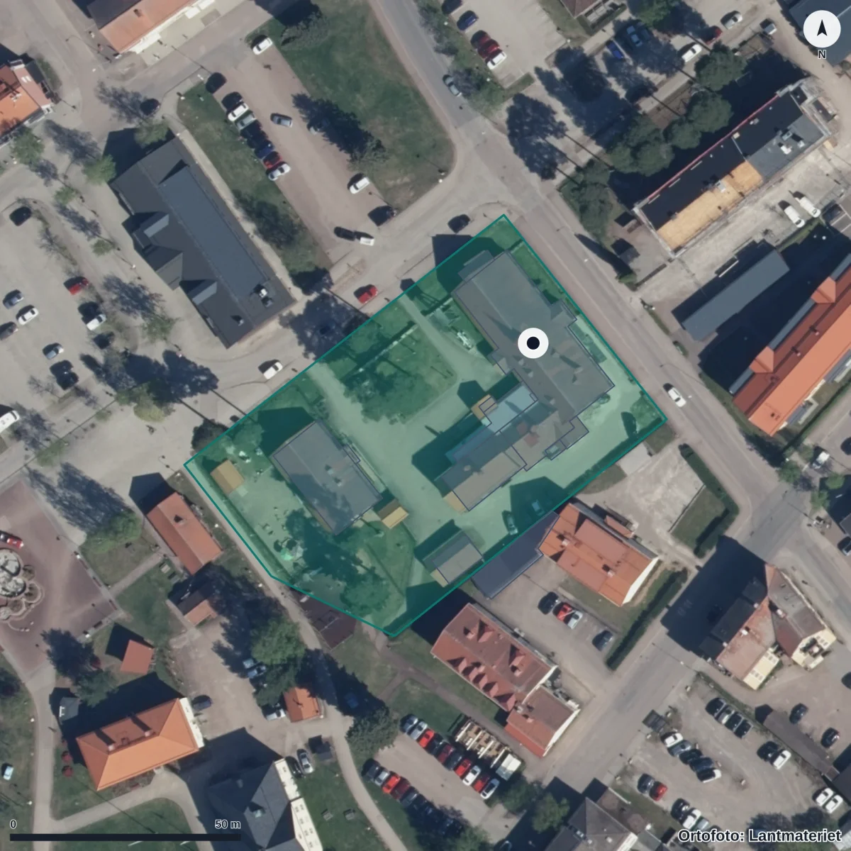 Flygbild över Förskolan Prosten, ortofoto från Lantmäteriet
