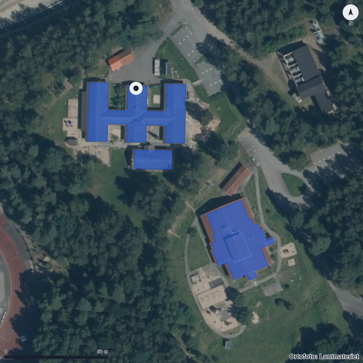 Aerial view of Förskolan Linnéa, orthophoto from Lantmäteriet