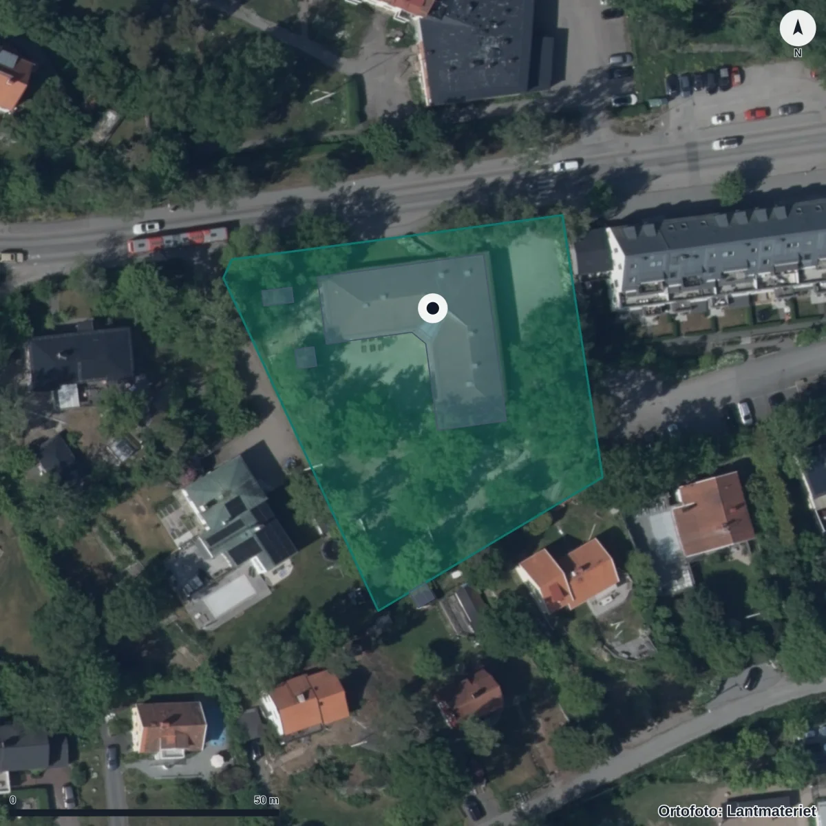 Aerial view of Vårgärdets Förskola, orthophoto from Lantmäteriet