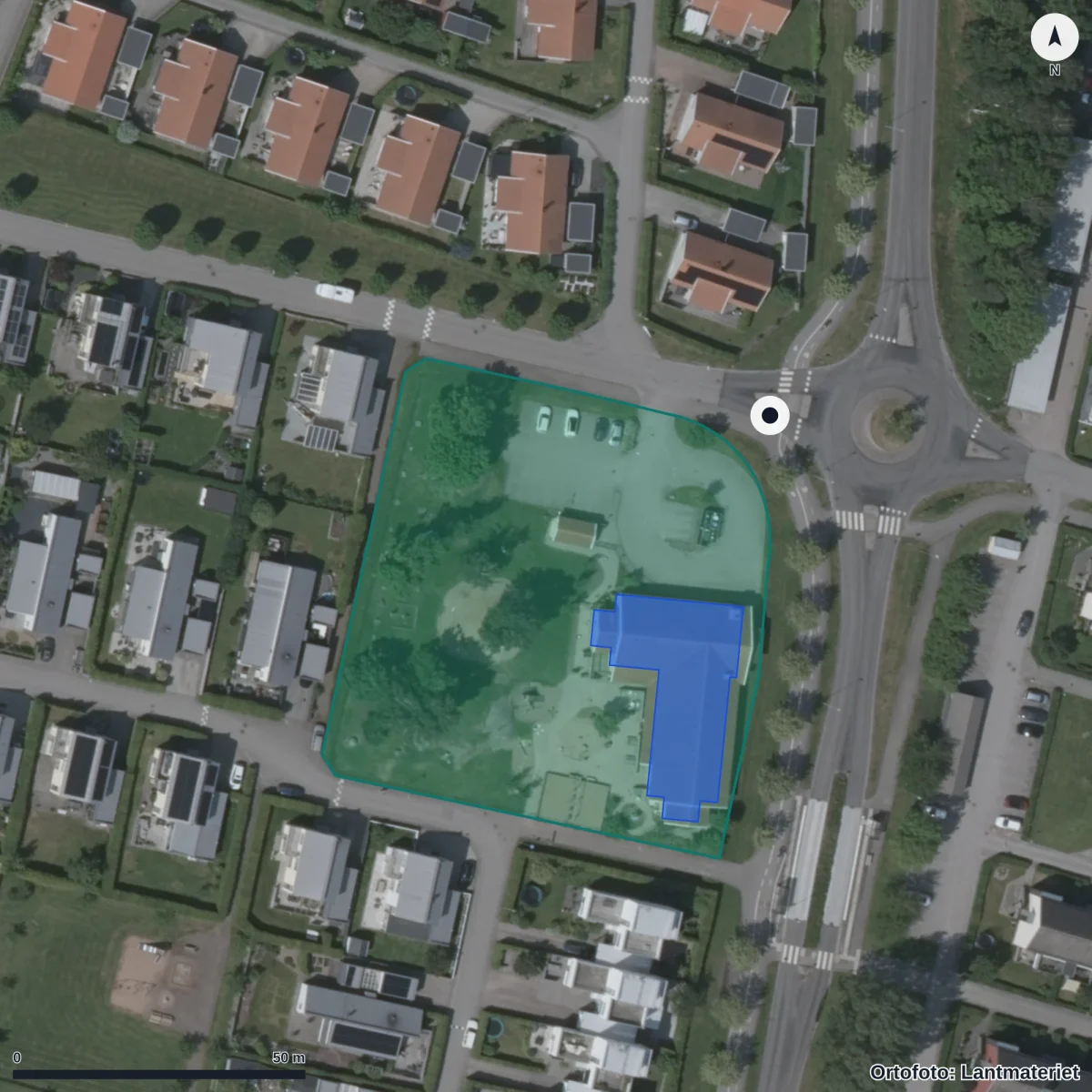 Aerial view of Kullerbyttans Förskola, orthophoto from Lantmäteriet
