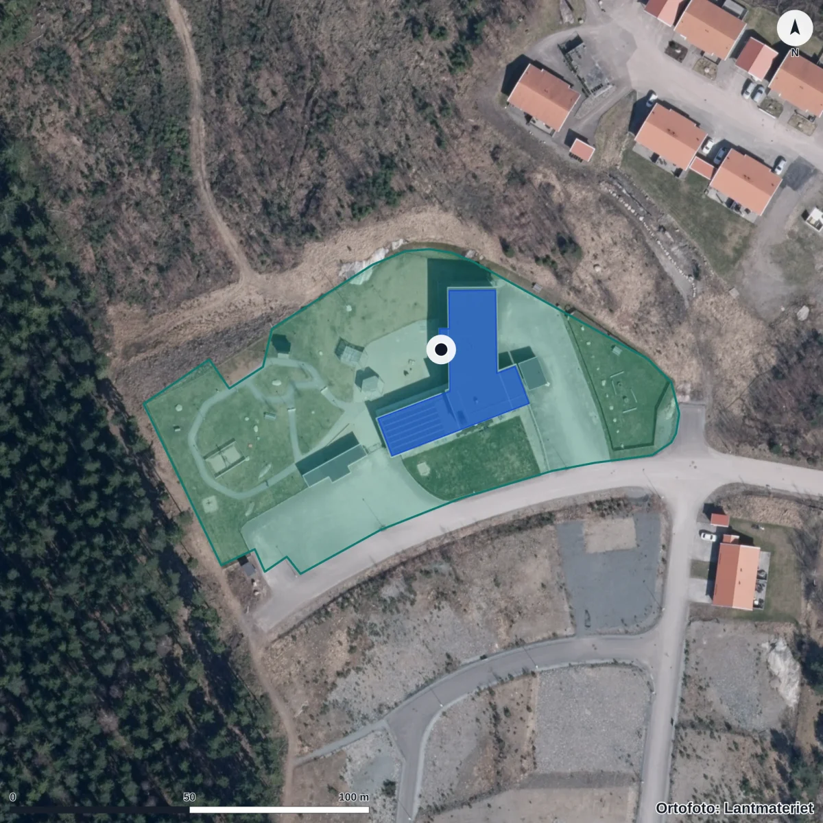 Aerial view of Fågelvägens Förskola, orthophoto from Lantmäteriet