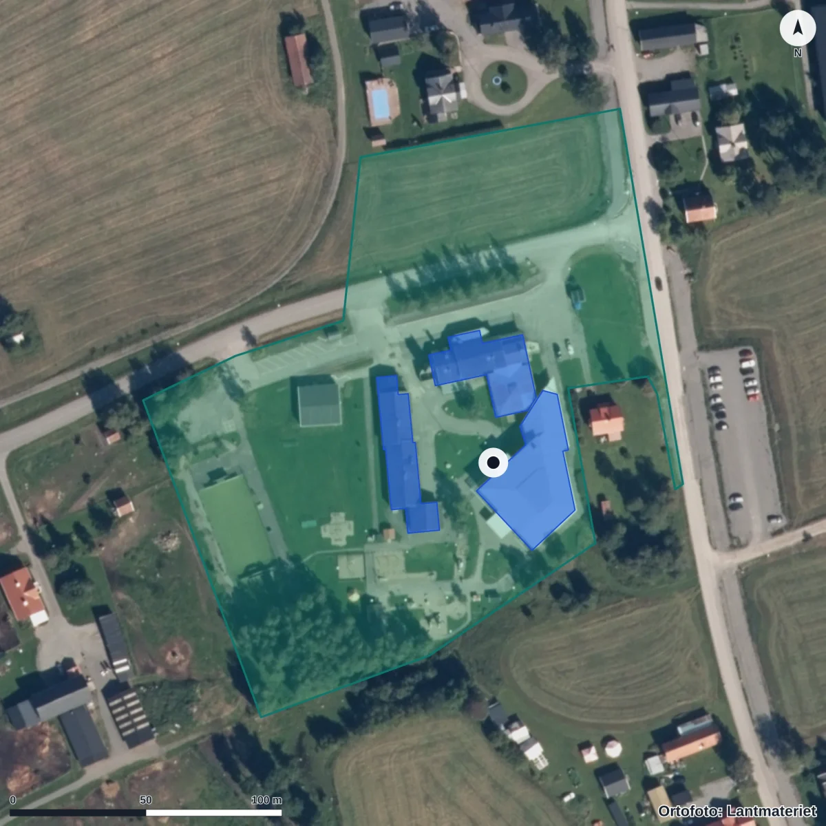 Aerial view of Hackås Förskola, orthophoto from Lantmäteriet