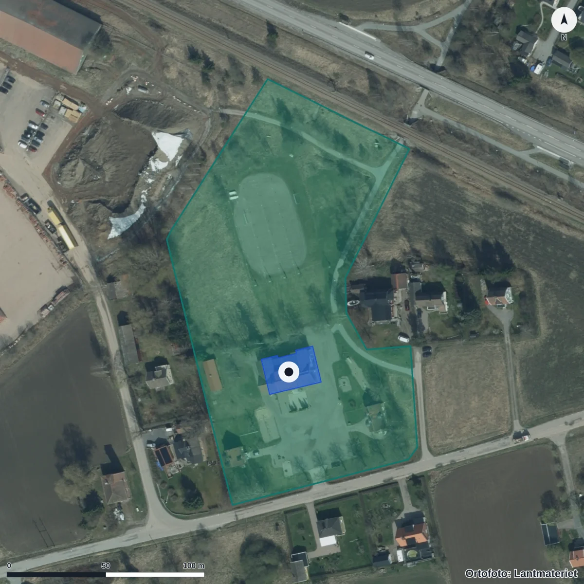 Aerial view of Heby Förskola Bullerbyn, orthophoto from Lantmäteriet