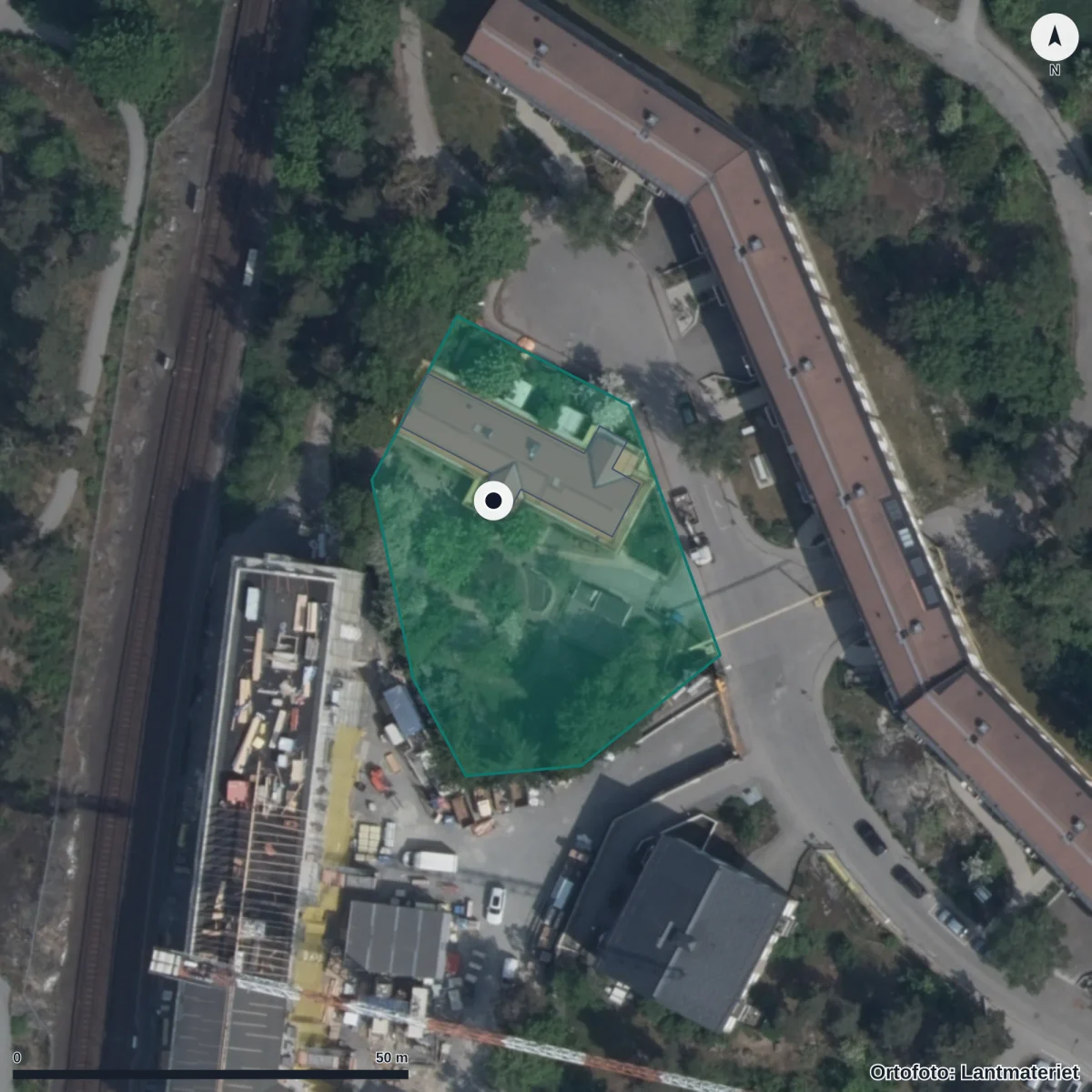 Aerial view of Förskolan Regnbågens Waldorfförskola, orthophoto from Lantmäteriet