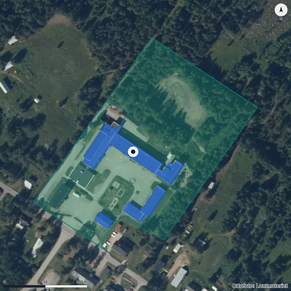 Aerial view of Hakkas Förskola, orthophoto from Lantmäteriet