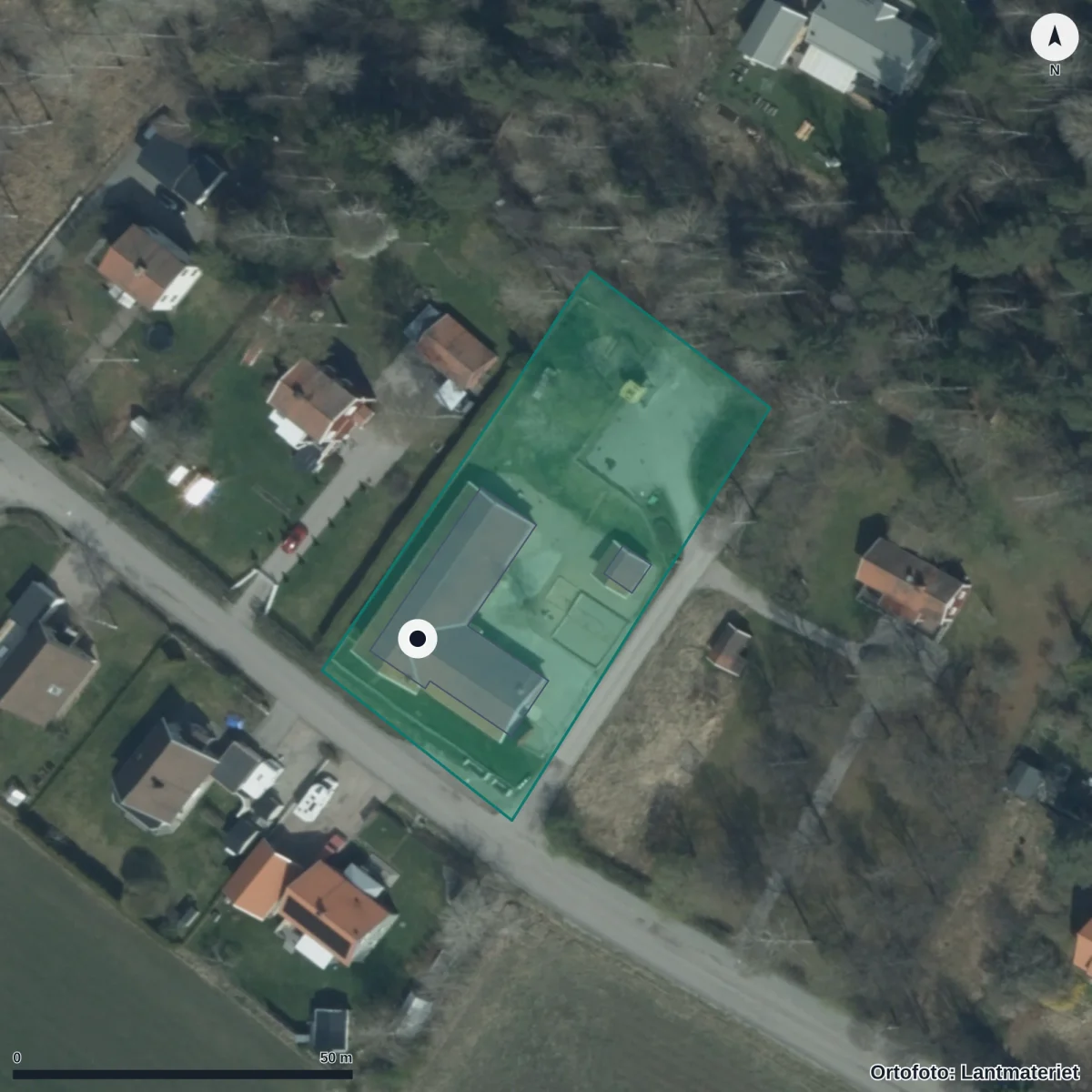 Flygbild över Vittinge Förskola, ortofoto från Lantmäteriet