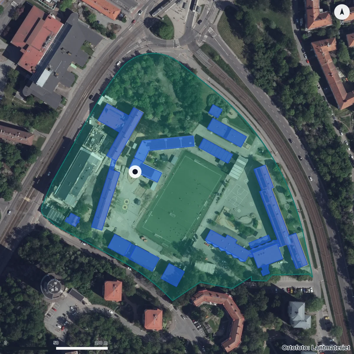Aerial view of The International Preschool AB Guldheden, orthophoto from Lantmäteriet