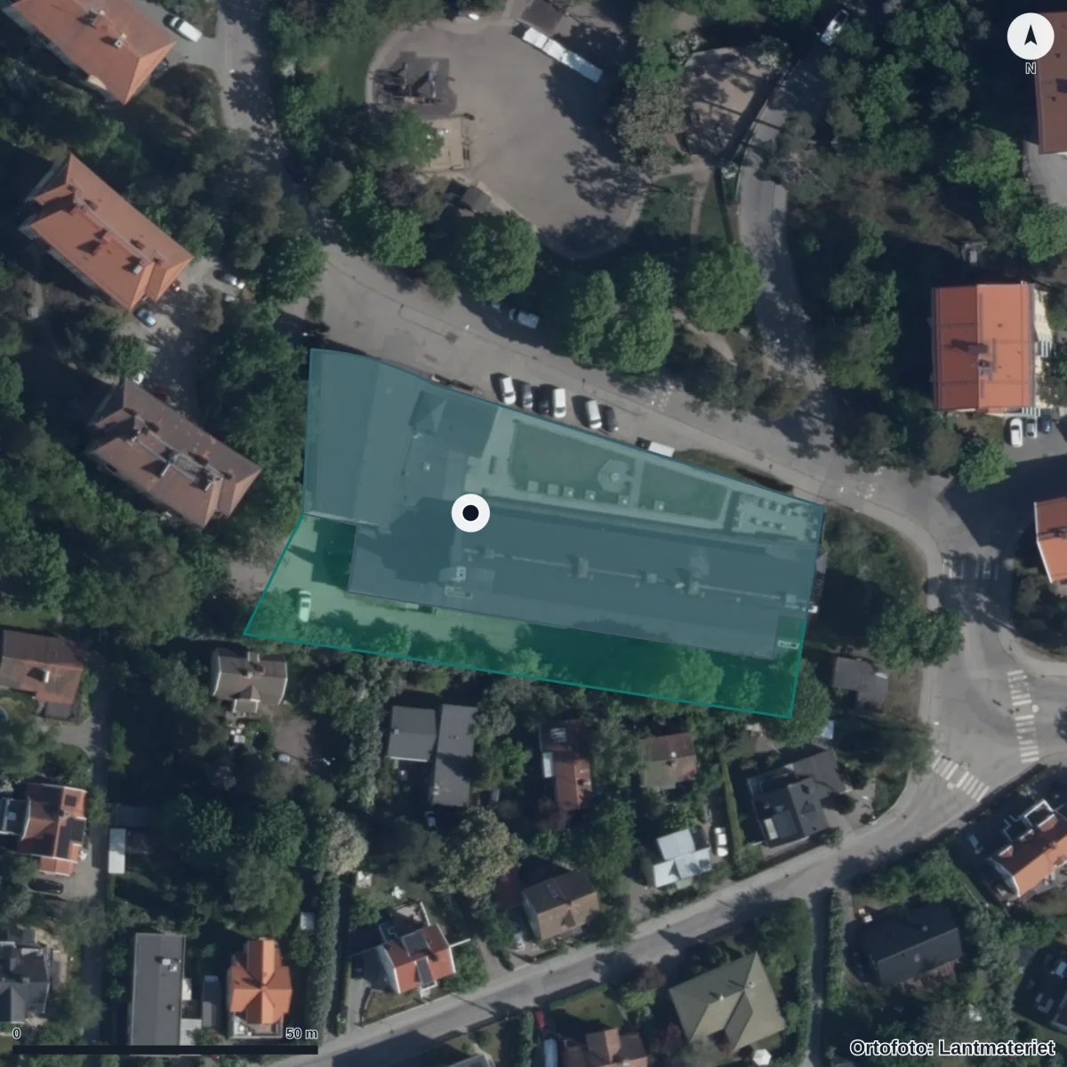 Flygbild över Förskolan, Bellmanskällan, ortofoto från Lantmäteriet