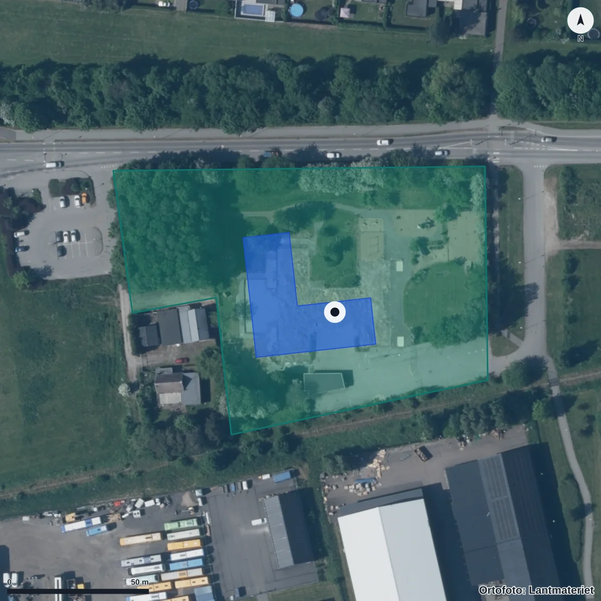 Flygbild över Önsvala Förskola, ortofoto från Lantmäteriet