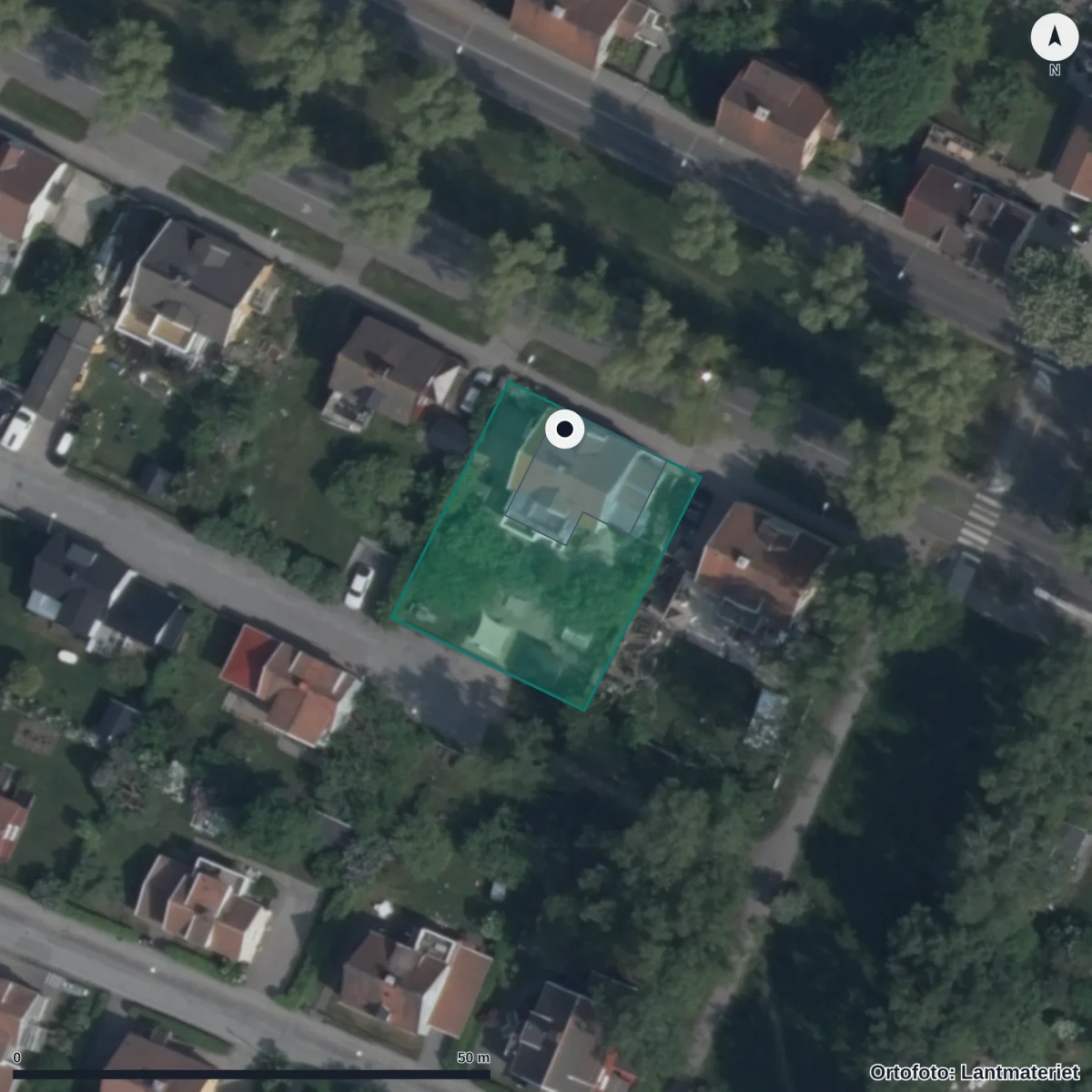 Flygbild över Förskolan Sockenstugan, ortofoto från Lantmäteriet