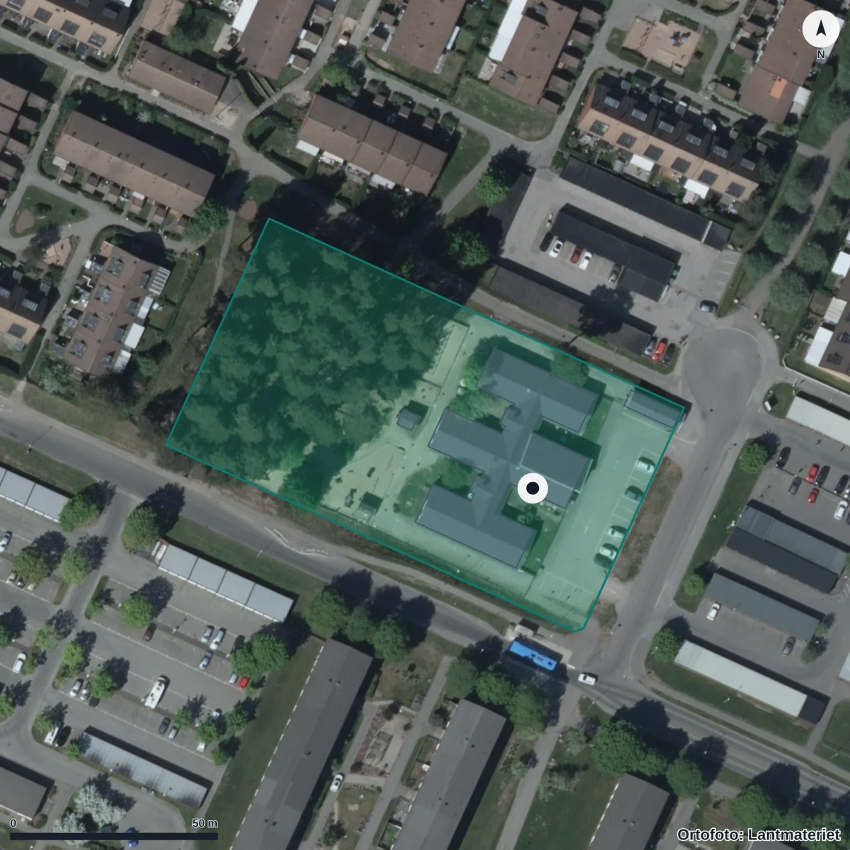 Flygbild över Trollsländans Förskola, ortofoto från Lantmäteriet