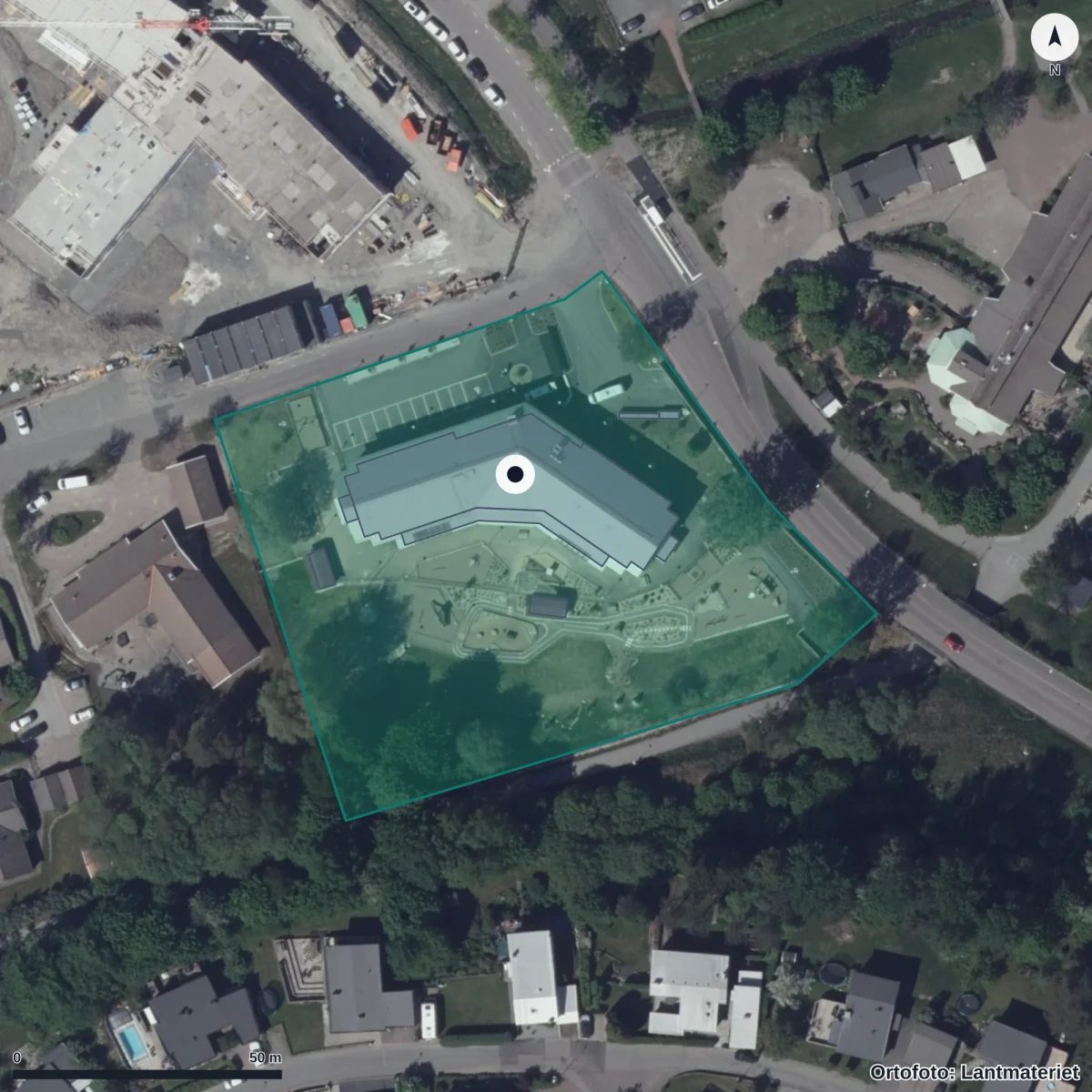 Aerial view of Fridhem Förskola, orthophoto from Lantmäteriet
