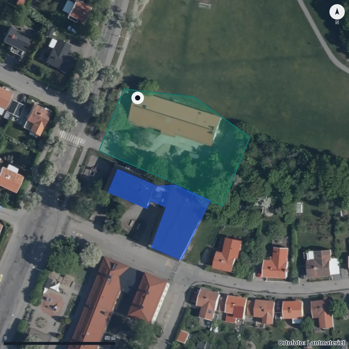 Aerial view of Förskolan Birkamyntet, orthophoto from Lantmäteriet