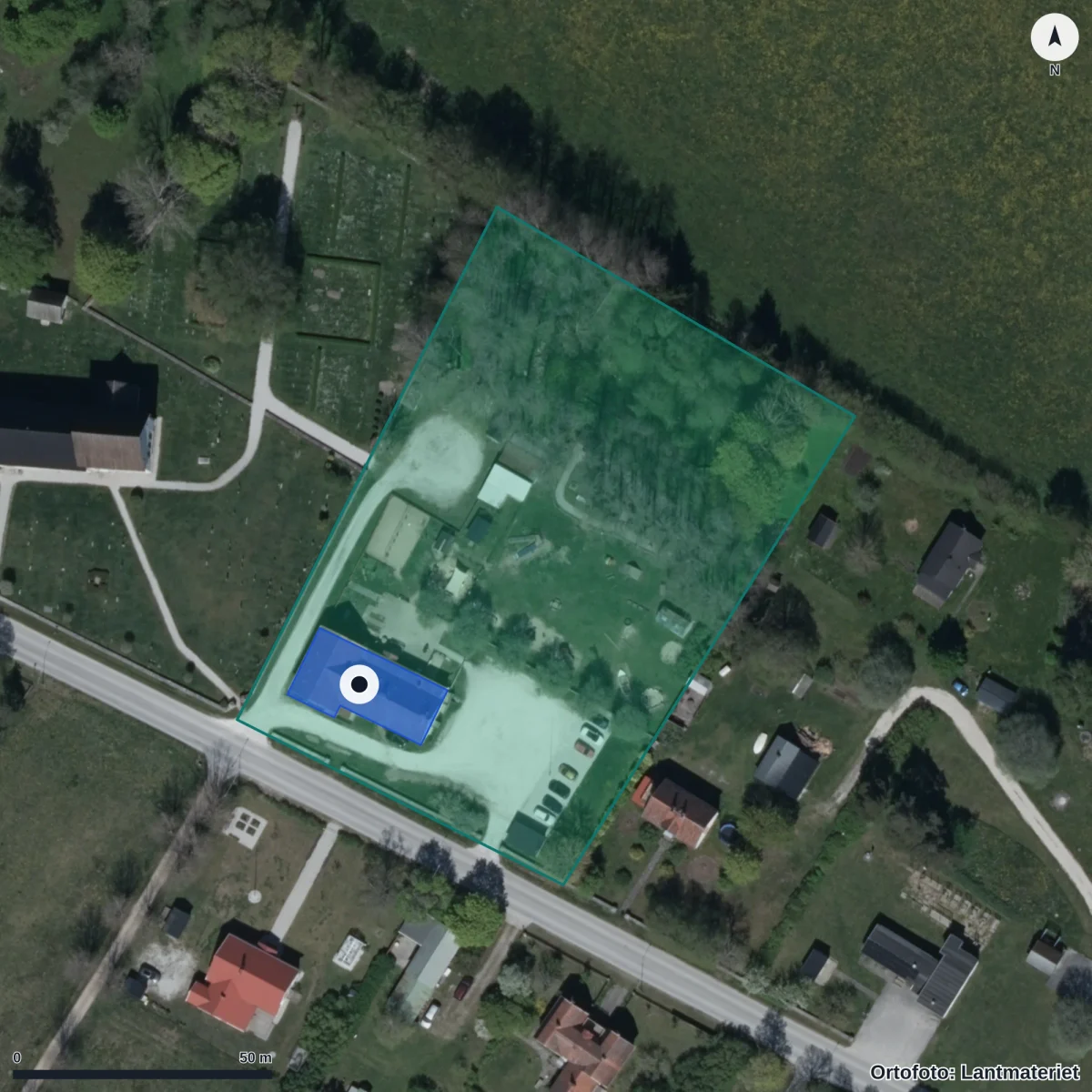 Flygbild över Föräldrakooperativet Lyckan, ortofoto från Lantmäteriet