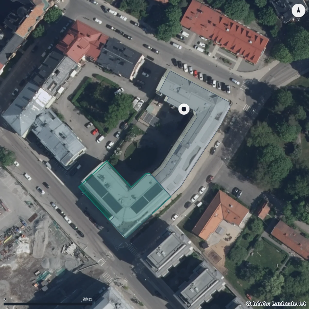 Flygbild över Pysslingen Solrosen, ortofoto från Lantmäteriet
