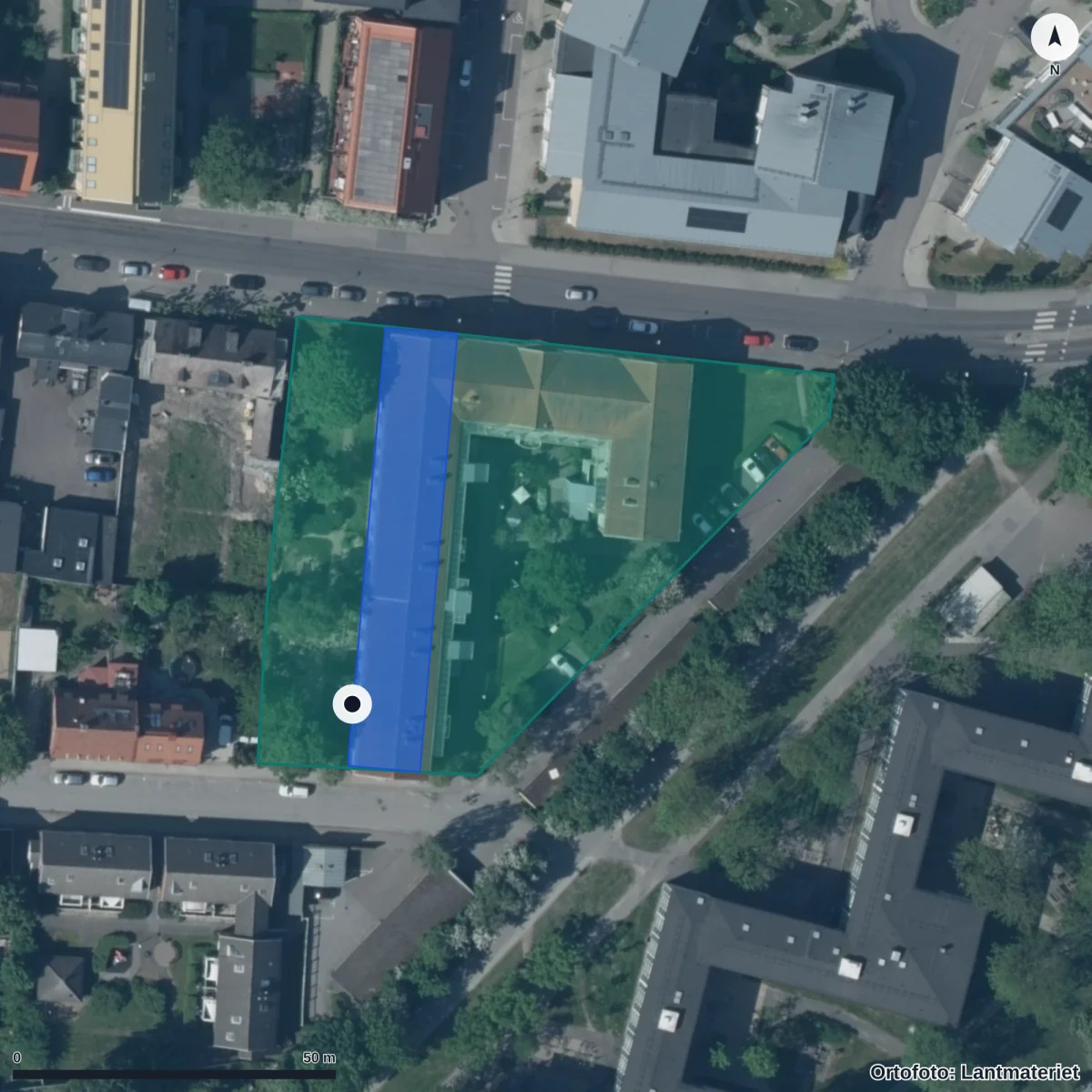 Flygbild över Förskolan Lilla Pandan Ekonomisk Förening, ortofoto från Lantmäteriet