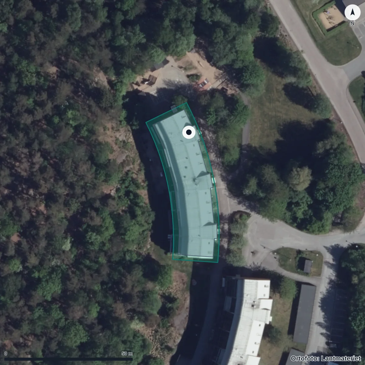 Aerial view of Sandfalletskooperativa Förskola, orthophoto from Lantmäteriet