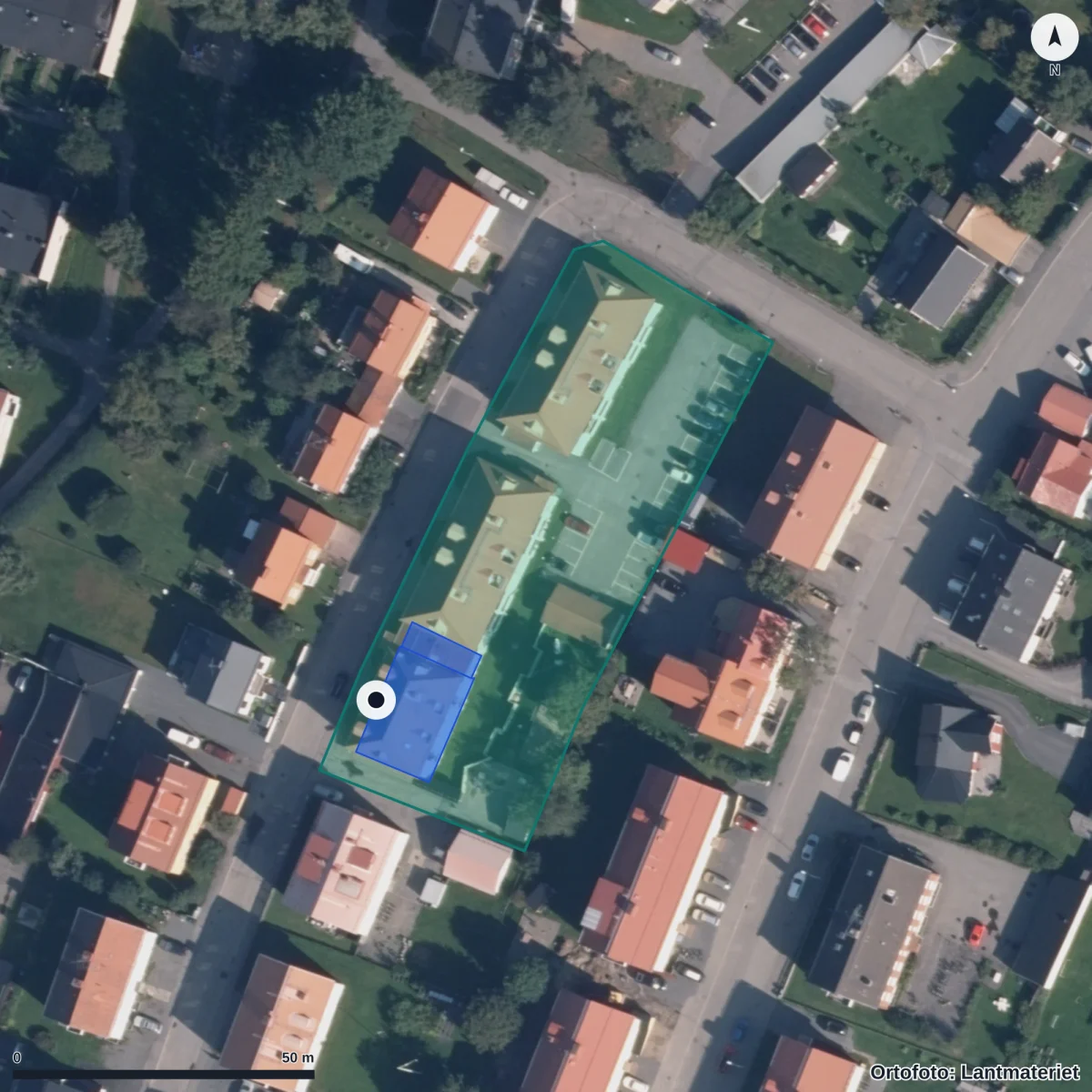 Aerial view of Förskolan Karlavagnen Haga, orthophoto from Lantmäteriet