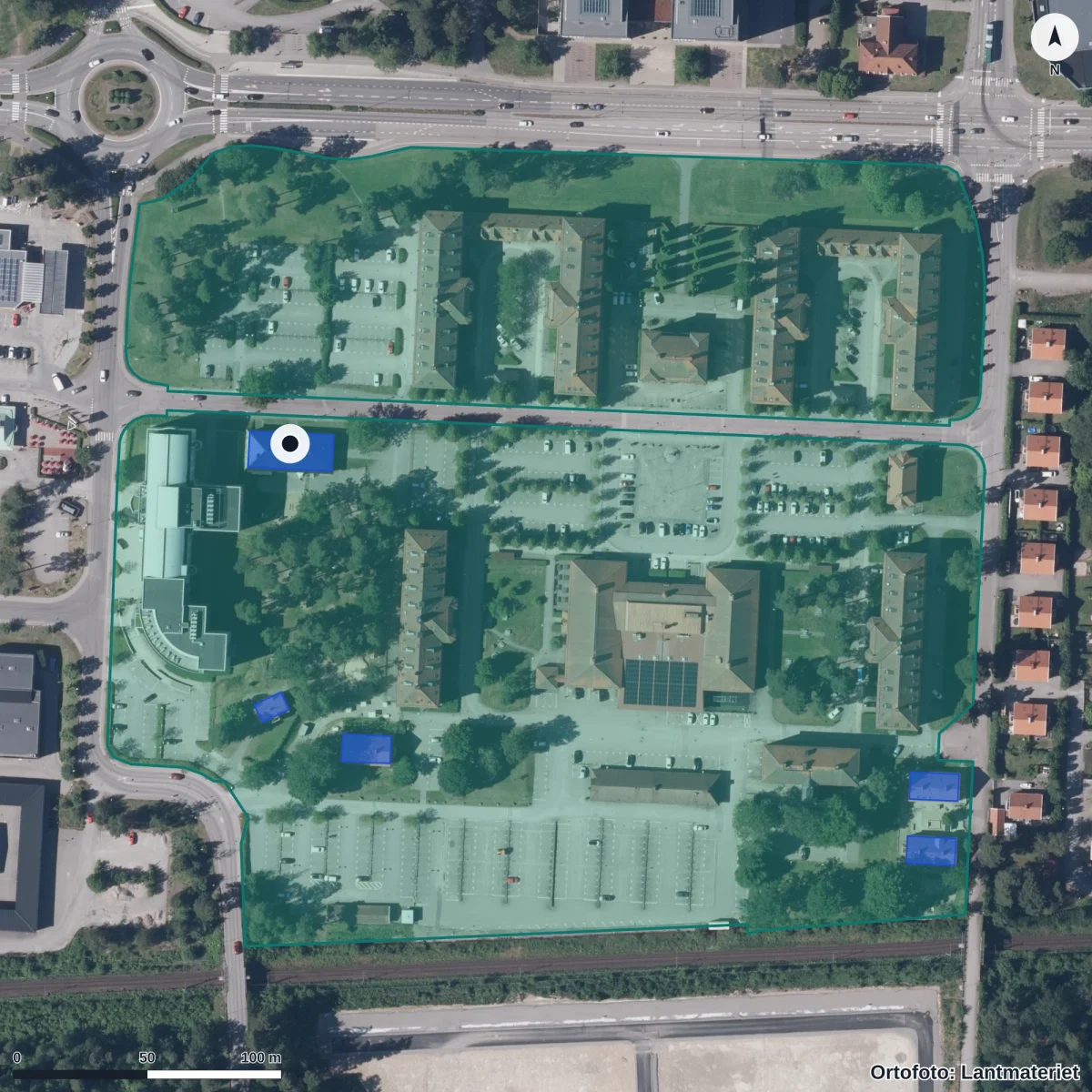 Aerial view of Montessoriförskolan Bokhultet, orthophoto from Lantmäteriet