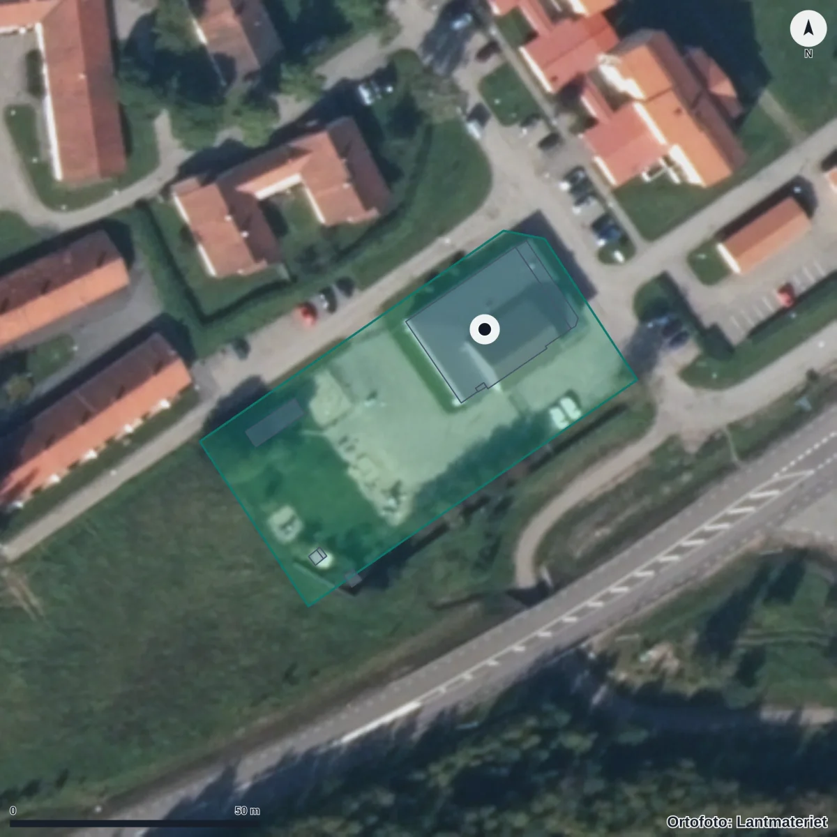 Flygbild över Sunnanängs Förskola, ortofoto från Lantmäteriet