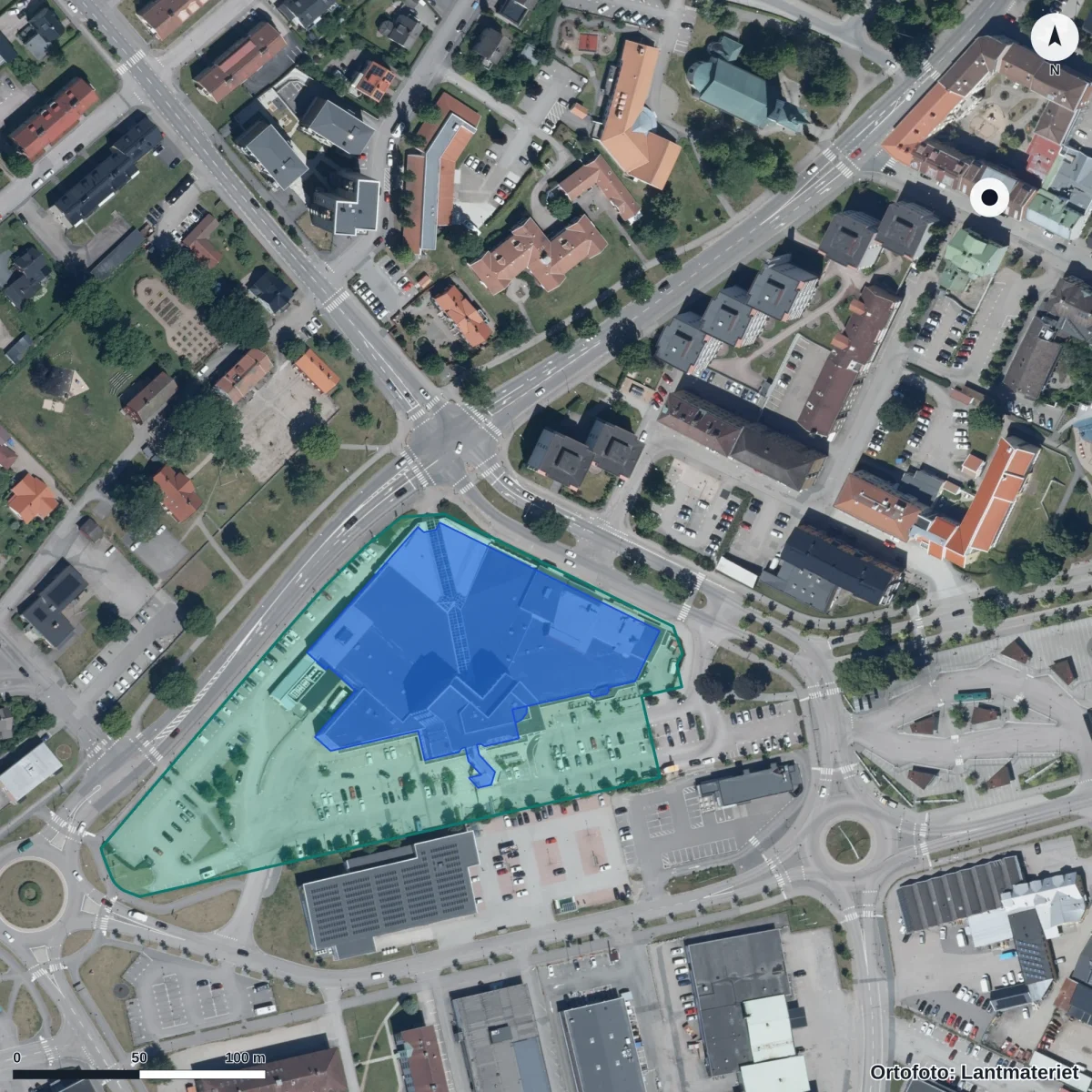 Aerial view of Älgens Förskola I Ljungby Ekonomisk Förening, orthophoto from Lantmäteriet