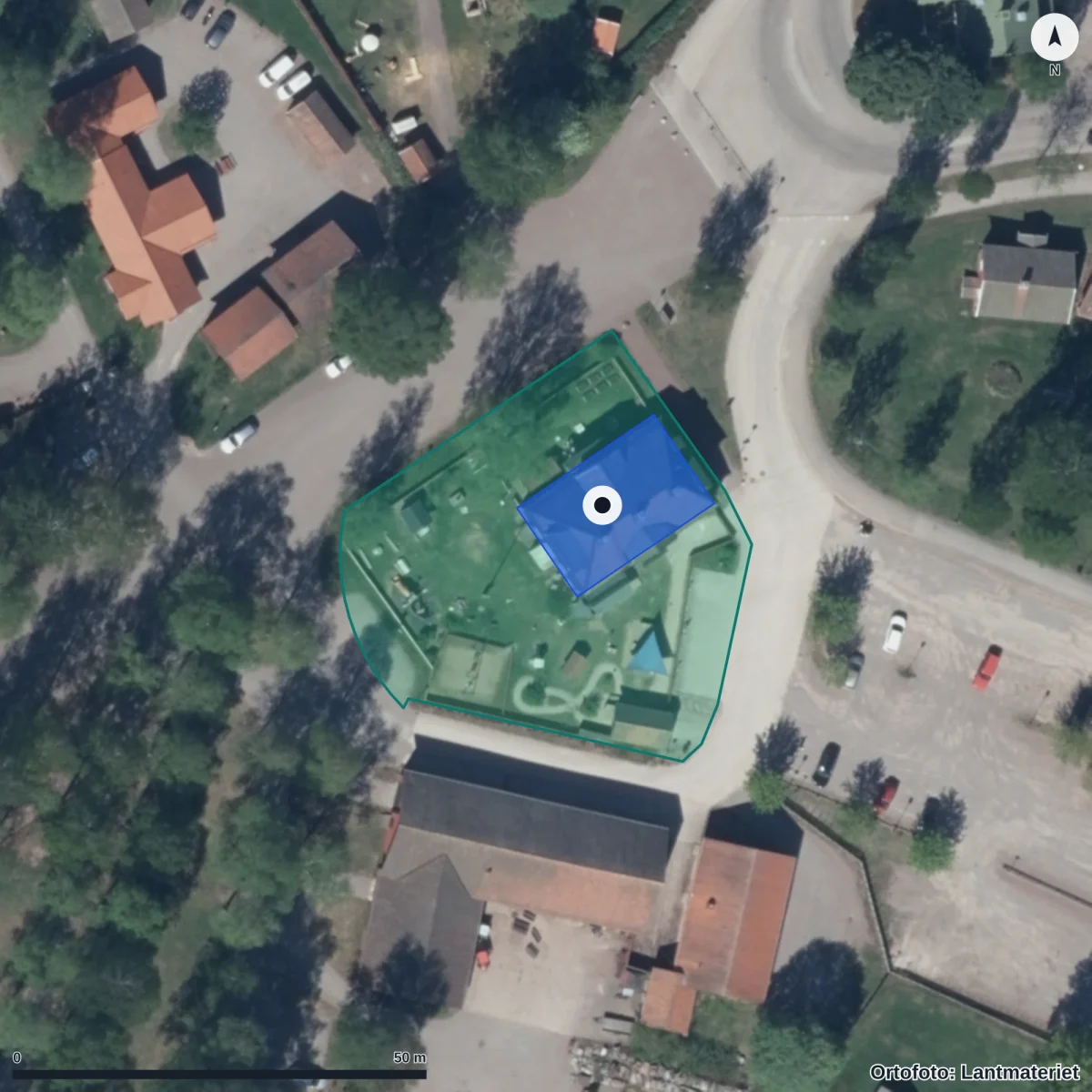 Flygbild över Föräldrakooperativet Elefanten, ortofoto från Lantmäteriet