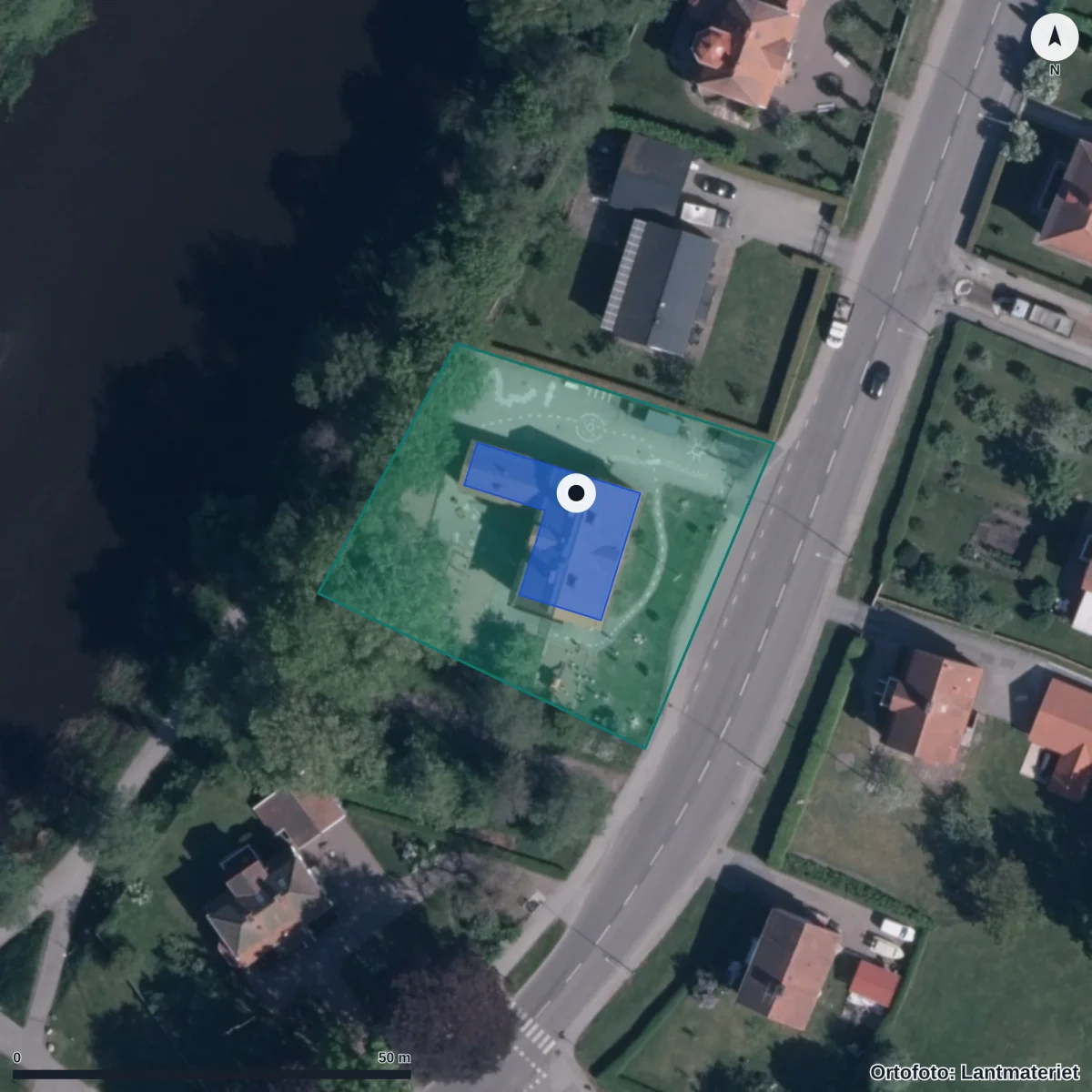 Aerial view of Montessoriförskolan Smultronstället, orthophoto from Lantmäteriet