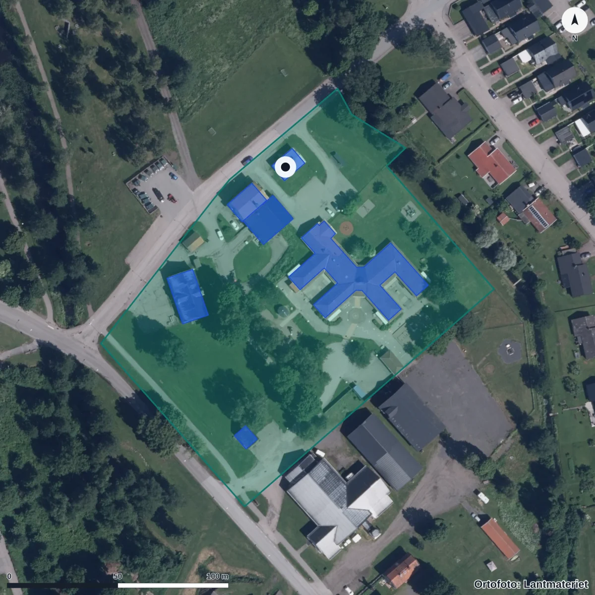 Aerial view of Förskolan Eken, orthophoto from Lantmäteriet