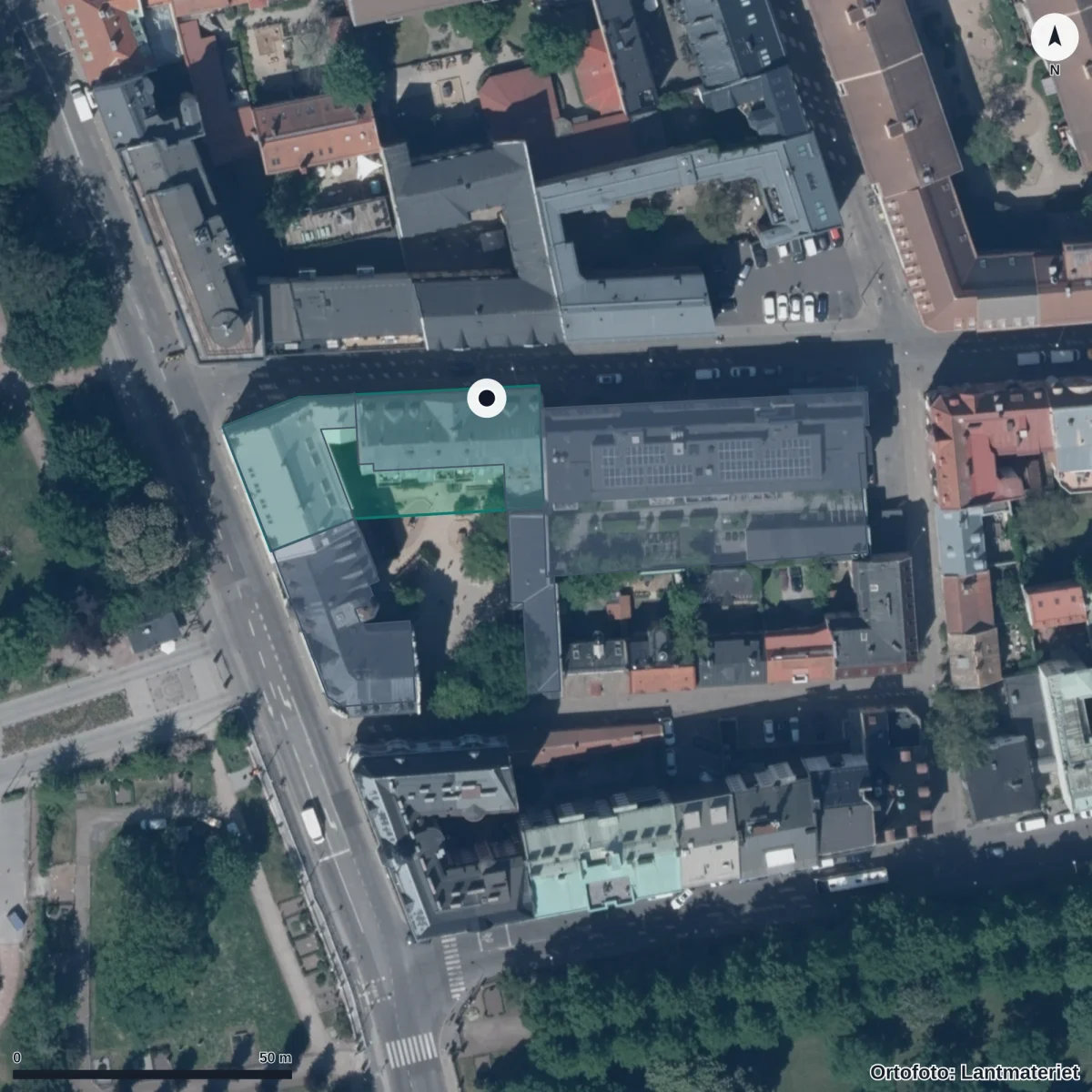 Flygbild över Förskolan Snurran, ortofoto från Lantmäteriet