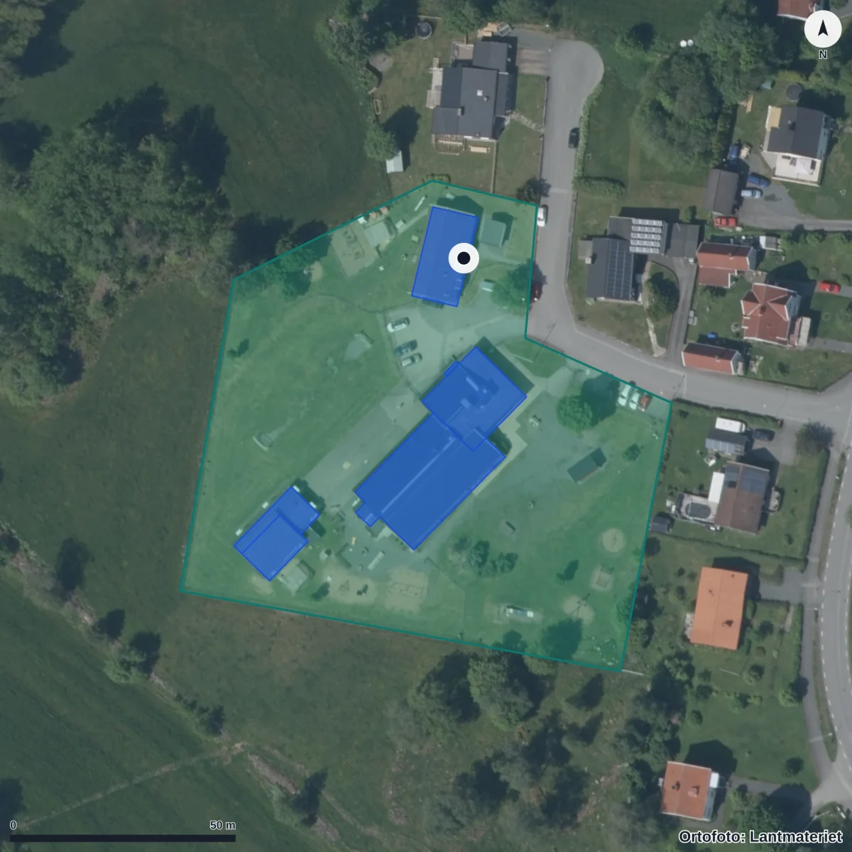 Flygbild över Ängs Förskola, ortofoto från Lantmäteriet