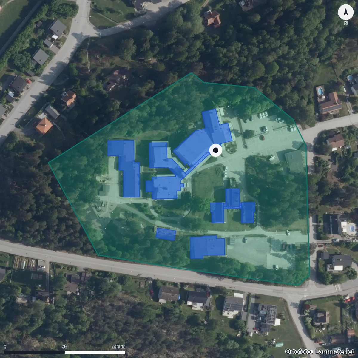Aerial view of Förskolan Tallen, orthophoto from Lantmäteriet