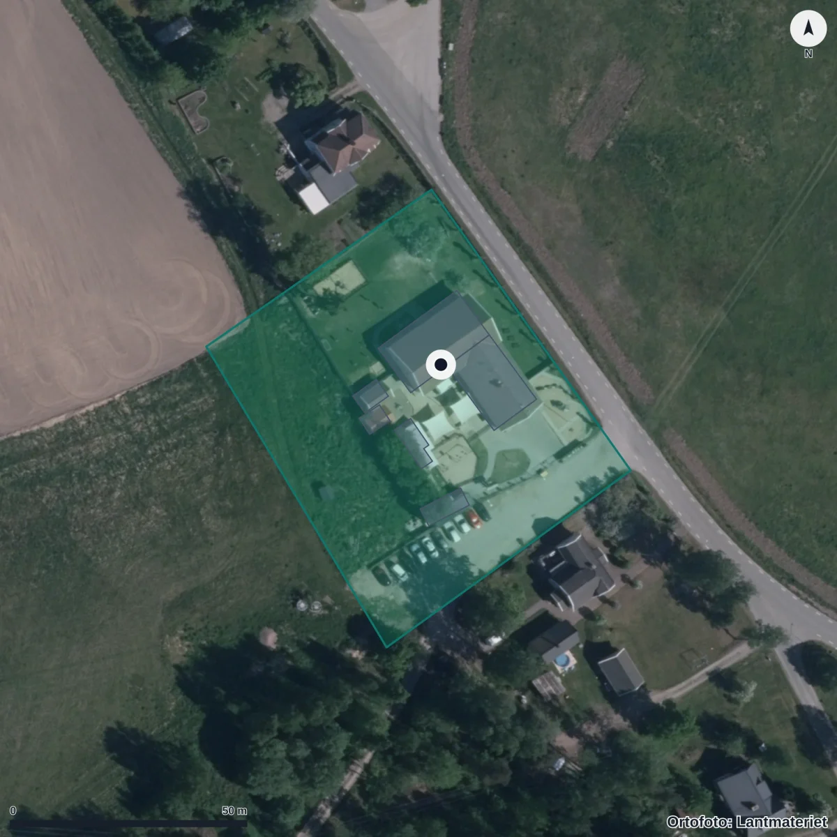 Aerial view of Solgårdens Friförskola, orthophoto from Lantmäteriet