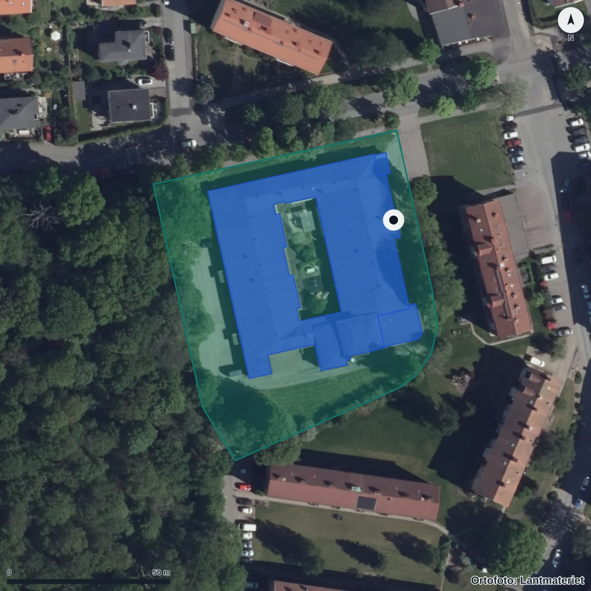 Flygbild över Welandergatan 37 Förskola, ortofoto från Lantmäteriet