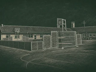 Chalkboard-illustration av Hyllinge skola, Åstorp