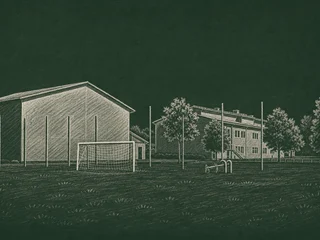 Chalkboard illustration of Kärna skola, Linköping
