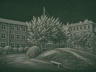 Chalkboard-illustration av Kungsbergsskolan, Linköping