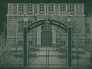 Chalkboard-illustration av Katarina Södra skola, Stockholm