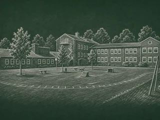 Chalkboard-illustration av Malmens skola, Kumla