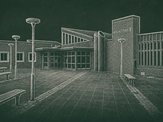 Chalkboard-illustration av Högastensskolan, Helsingborg