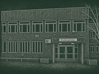 Chalkboard-illustration av Bredängsskolan, Stockholm